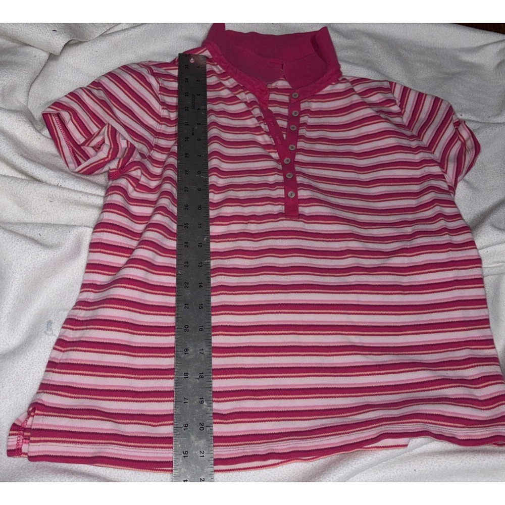 Vintage St Johns Bay Striped Preppy Collar Petite M  shirt Womens Pink Coral